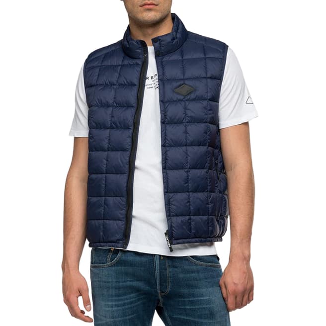 Replay Navy Recycled Quilted Gilet