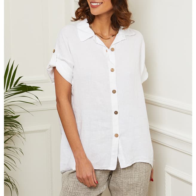 LE MONDE DU LIN White Button Through Linen Shirt