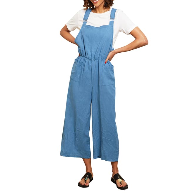 LE MONDE DU LIN Blue Adjustable Linen Jumpsuit
