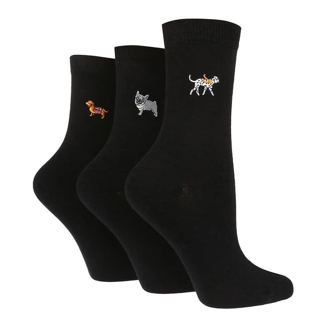 Wild Feet Black 3 Pack Animal Jacquard Socks