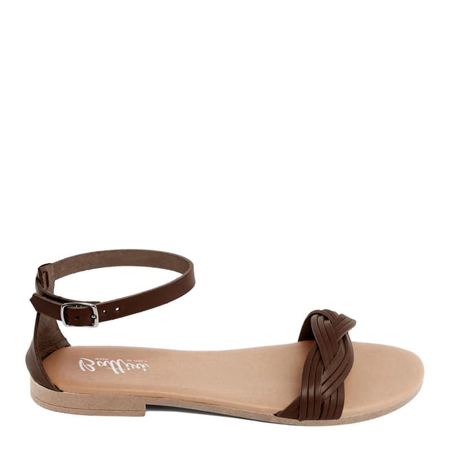 Battini Brown Leather Woven Strap Sandal