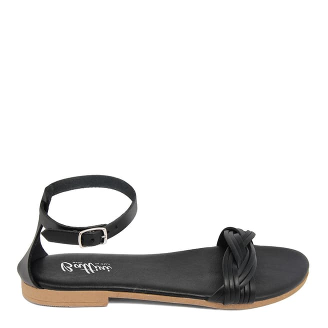 Battini Black Leather Woven Strap Sandal