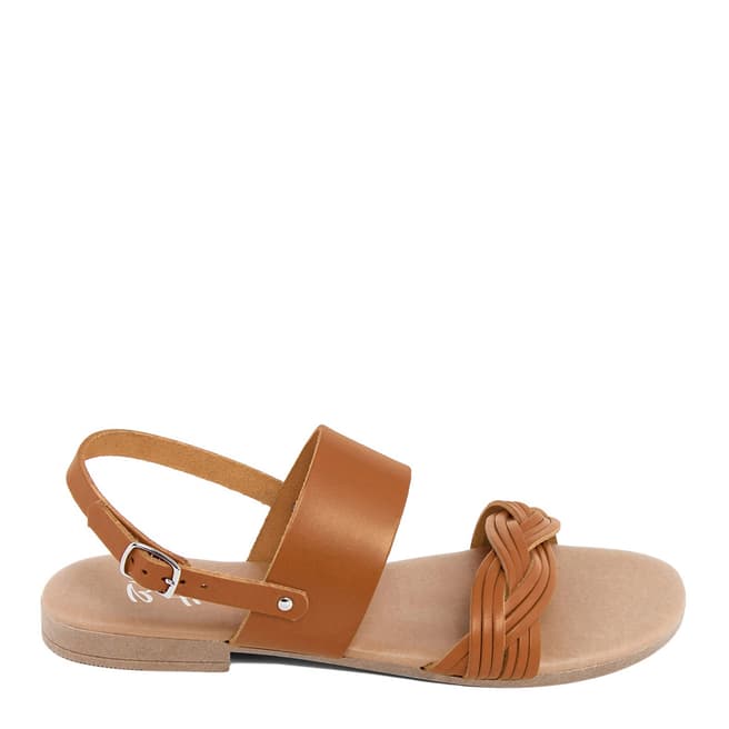 Battini Tan Leather Double Strap Woven Sandal