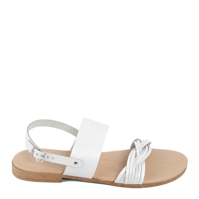 Battini White Leather Double Strap Woven Sandal