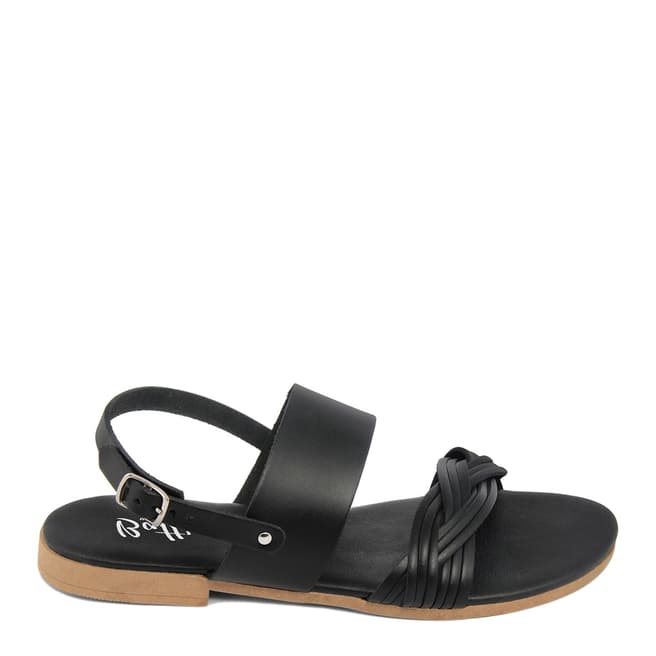 Battini Black Leather Double Strap Woven Sandal