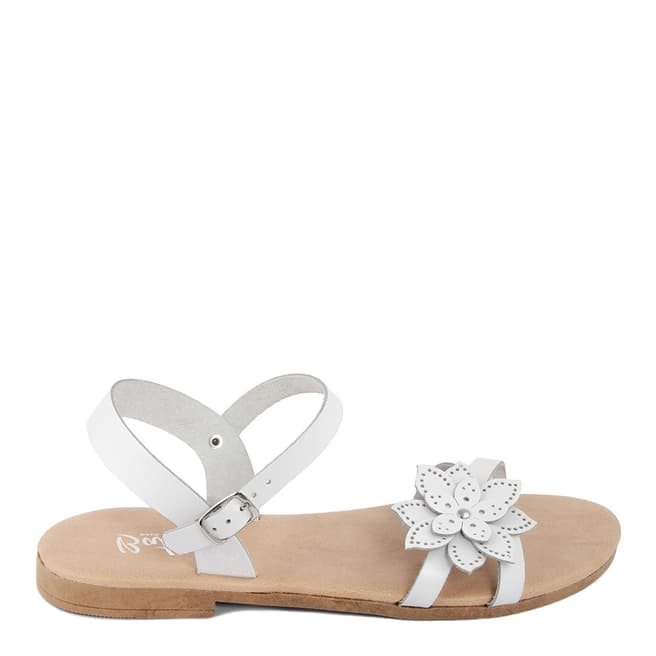 Battini White Leather Flower Sandal
