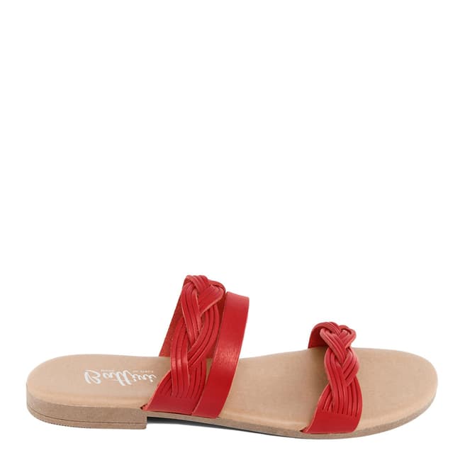 Battini Red Leather Triple Strap Sandal