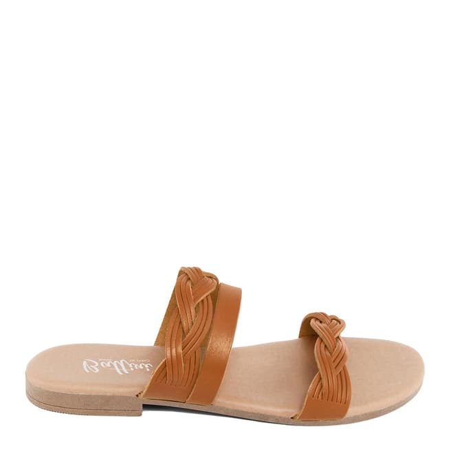 Battini Tan Leather Triple Strap Sandal