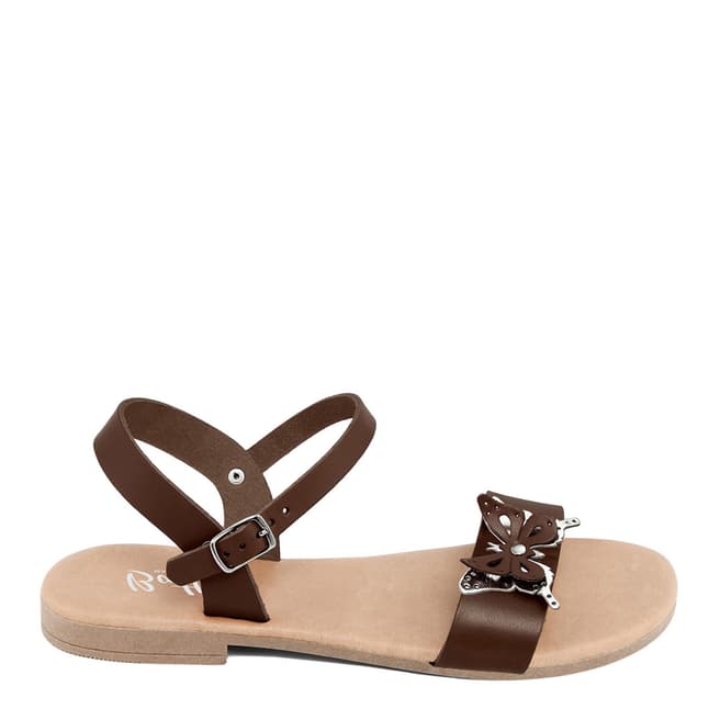 Battini Brown Leather Double Strap Butterfly Sandal