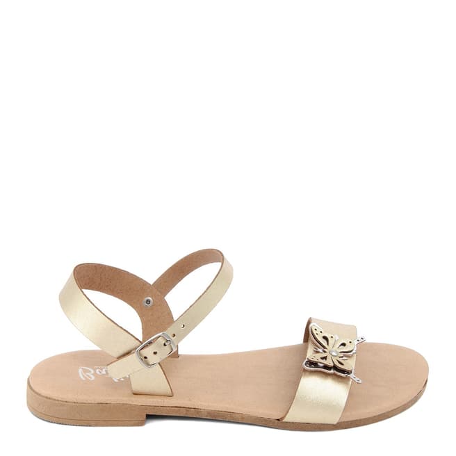 Battini Gold Leather Double Strap Butterfly Sandal