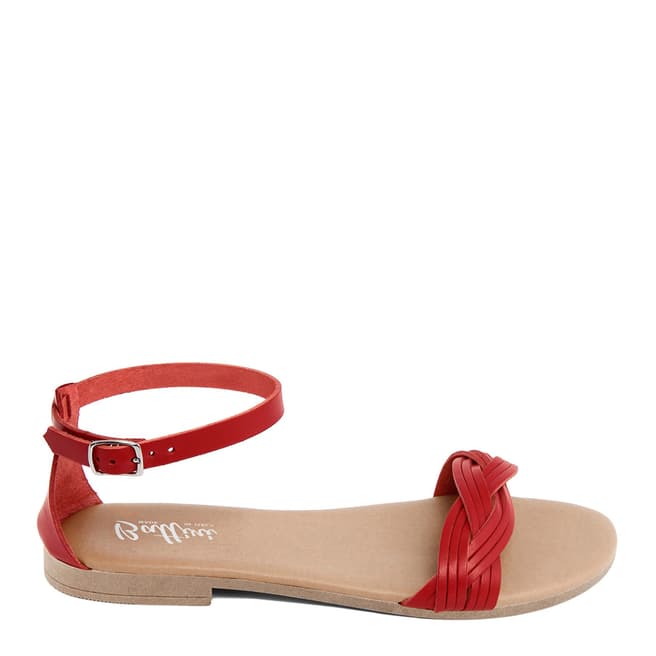 Battini Red Leather Woven Strap Sandal