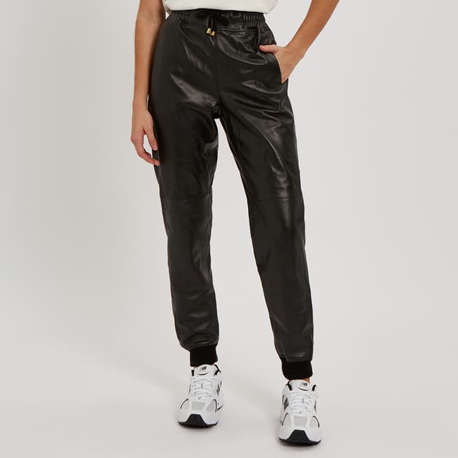 N°· Eleven Black Leather Joggers