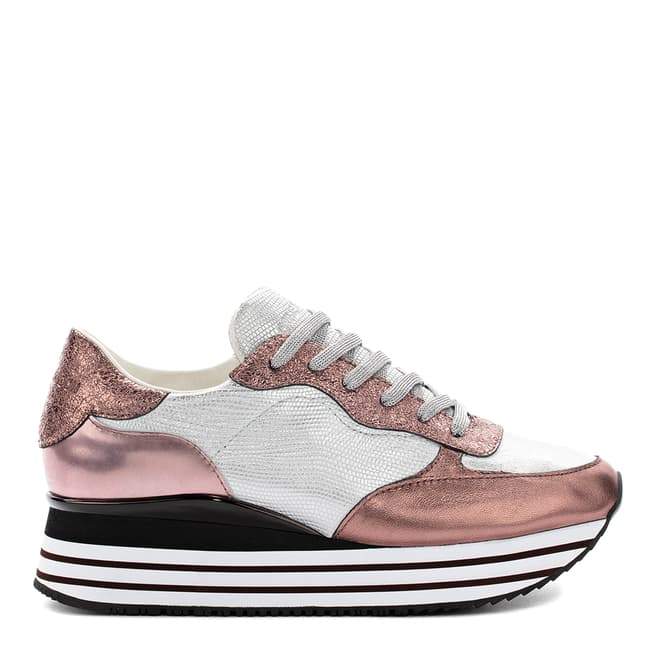 Crime London Rose Gold Leather Chunky Runner Sneakers
