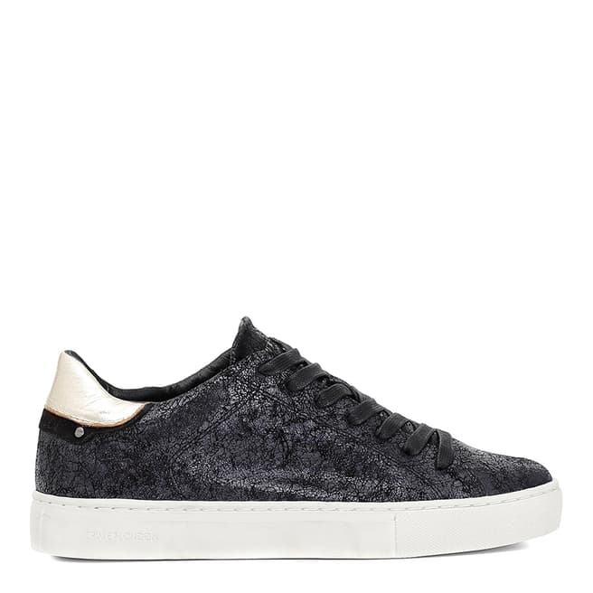 Crime London Black Low Top Essential Leather Print Sneakers