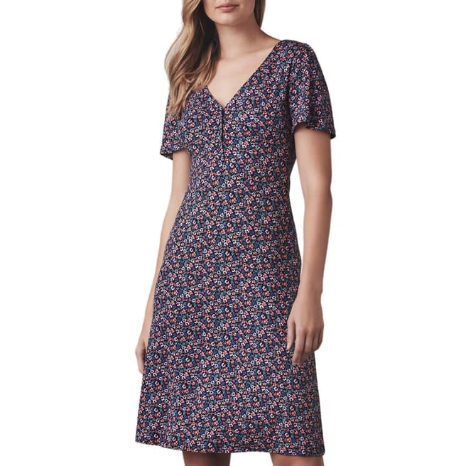 Crew Clothing Navy Floral Knee Length Dress