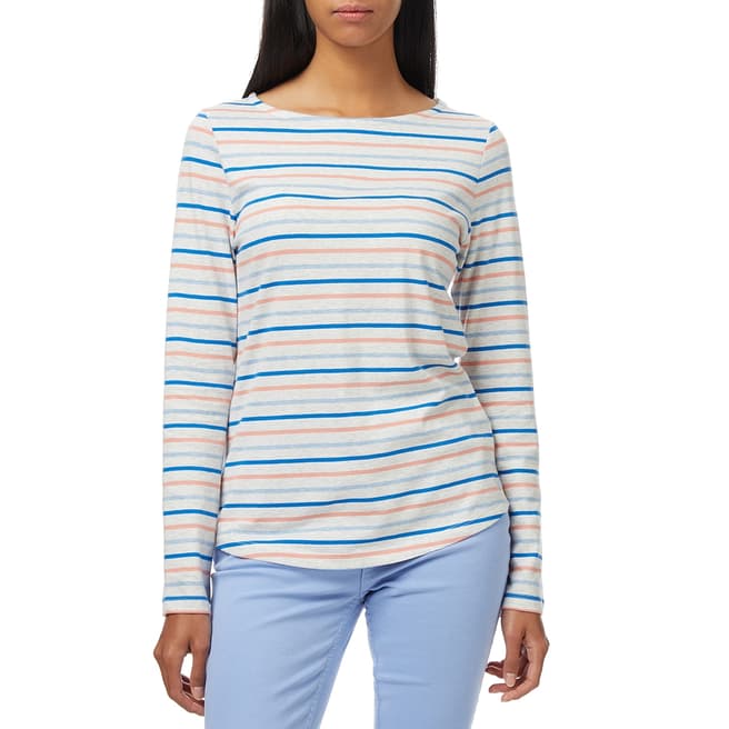 Crew Clothing White Striped Long Sleeved Cotton Top 