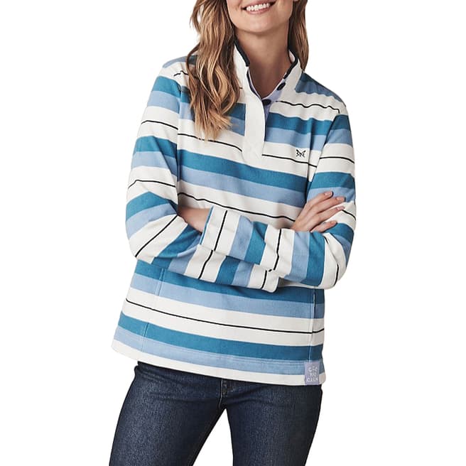Crew Clothing Blue Stripe Cotton Button Sweatshirt