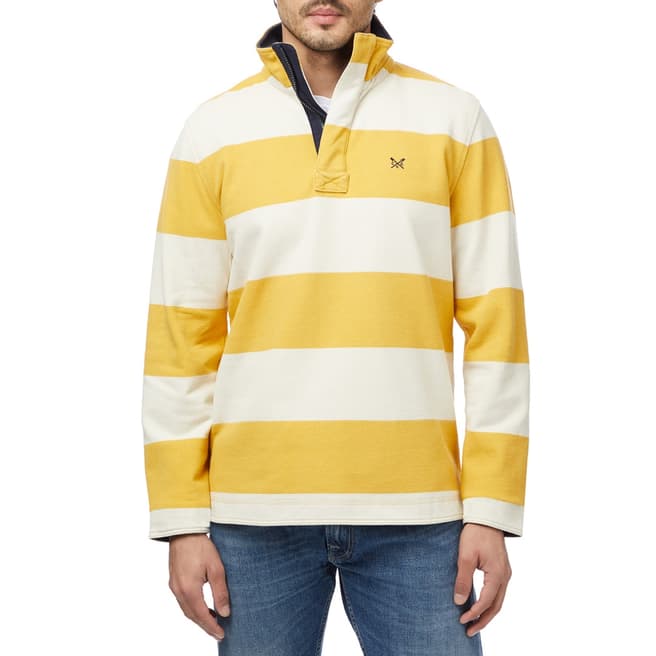 Crew Clothing Yellow/White Striped Half Zip Cotton Jumper