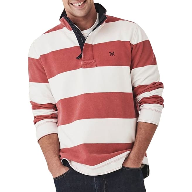 Crew Clothing Red Striped Half Zip Sweatshirt