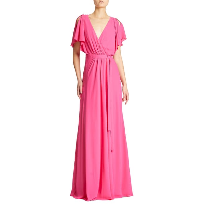 Halston Heritage Pink Wrap Maxi Length Dress