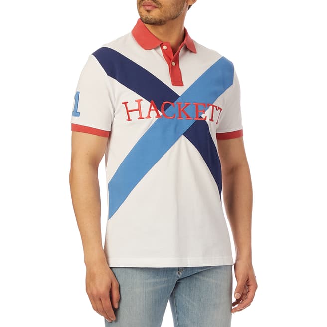 Hackett London White Cross Panel Polo Shirt