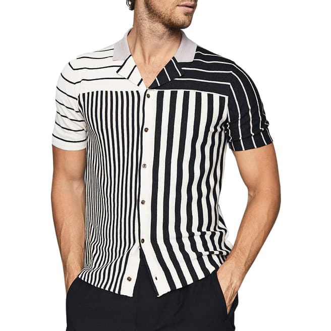 Reiss Ecru Orso Striped Short Sleeve Shirt