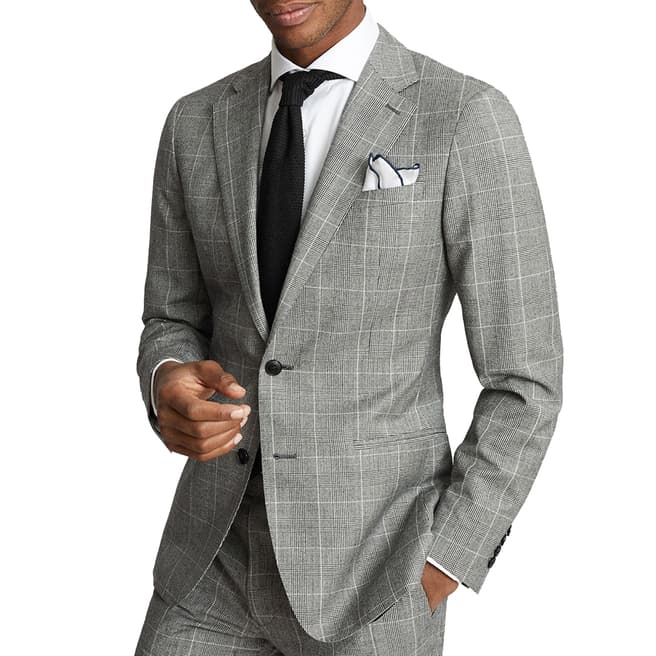 Reiss Grey Check Hall Slim Wool Suit Jacket
