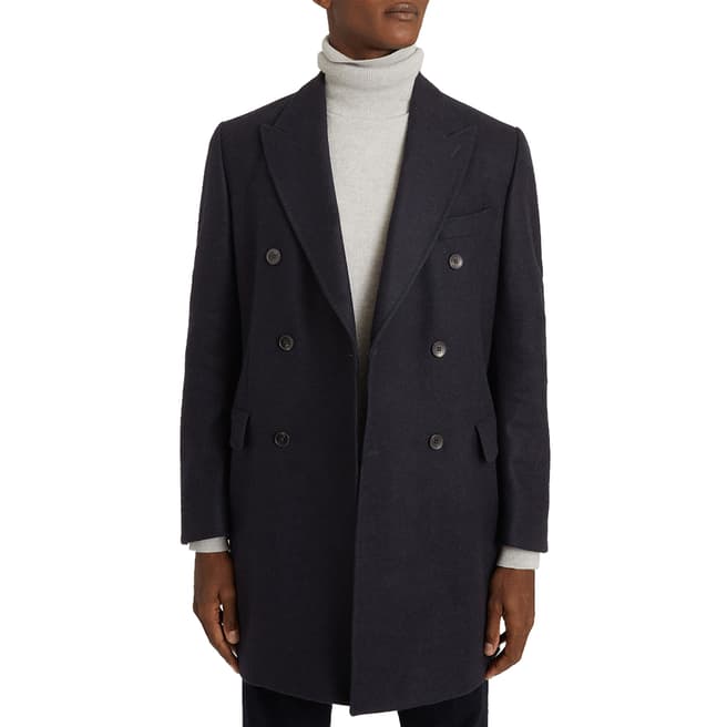 Reiss Navy Lewis Wool Blend Overcoat