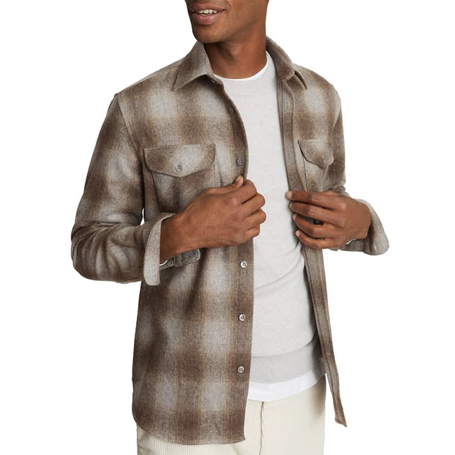 Reiss Brown Rodgers Check Wool Blend Overshirt