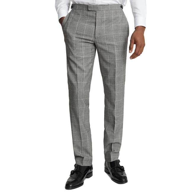 Reiss Grey Check Hall Slim Wool Suit Trousers
