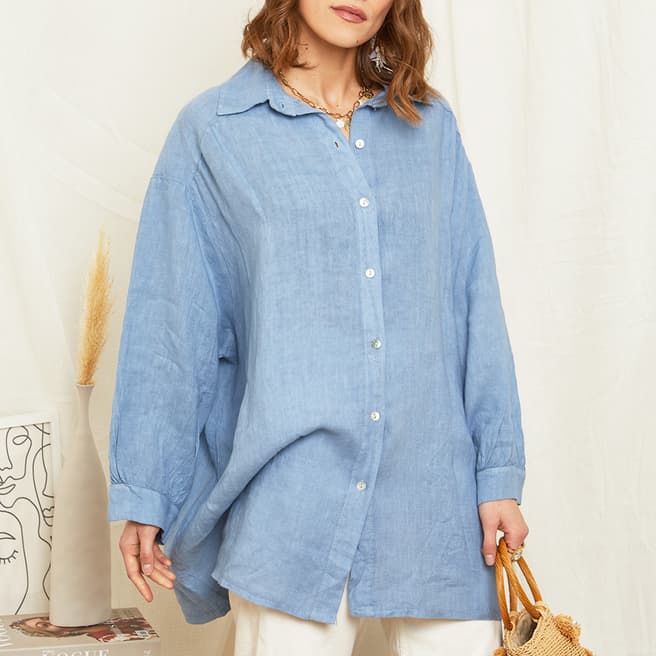 Rodier Blue Oversized Linen Shirt