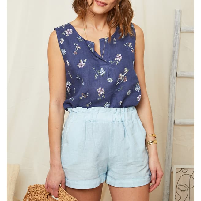 Rodier Navy Floral Linen Top