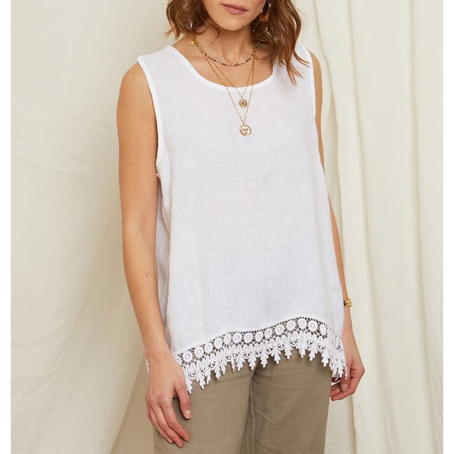 Rodier White Embroidered Hem Linen Top