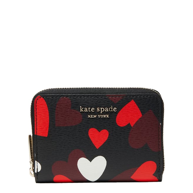 Kate Spade Black Celebration Hearts Zip Card Case