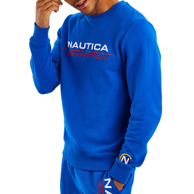 Nautica Blue Logo Cotton Blend Sweatshirt