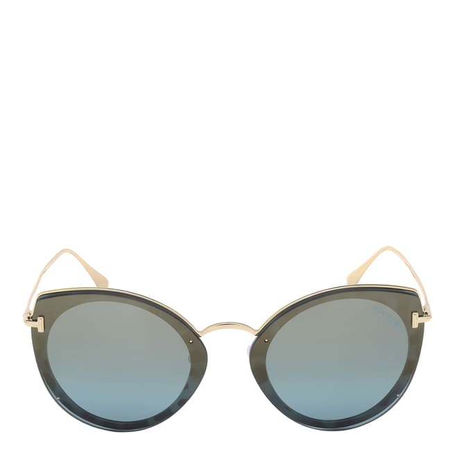 Tom Ford Women's Gold/Mirrored Blue Tom Ford Sunglasses 63mm