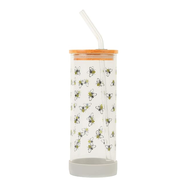 Cambridge Busy Bee Glass Bottle with Straw, 450ml