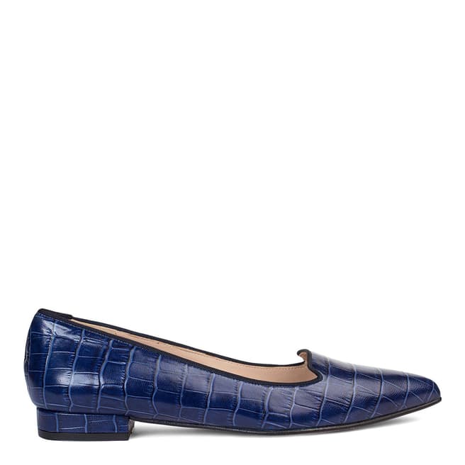 Paco Gil Navy Leather Croc Print Claudia Flats