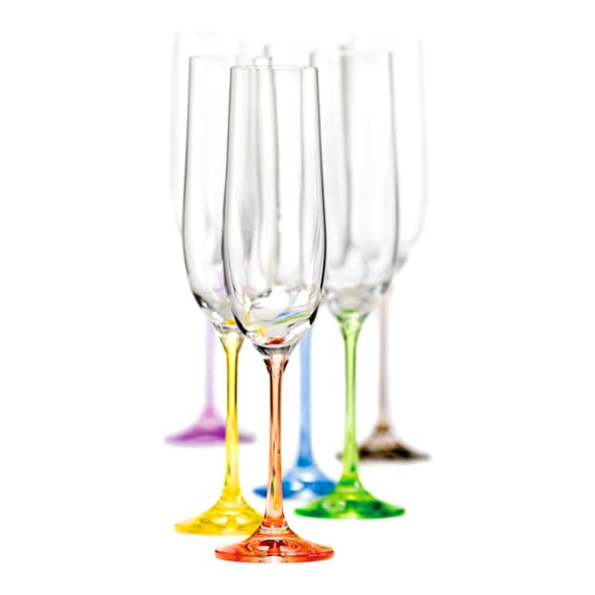 Royal Bohemia Crystal Set of 6 Rainbow Champagne Flutes, 190ml