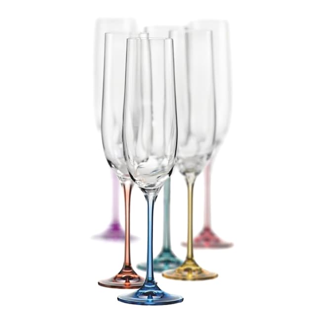Royal Bohemia Crystal Set of 6 Spectrum Champagne Flutes, 190ml