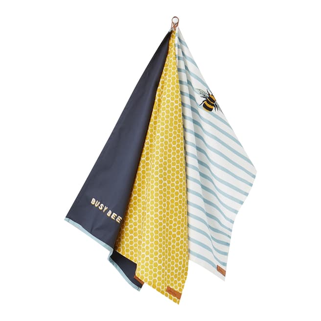 Joules Set of 3 Bee and Stripes Tea Towel Set