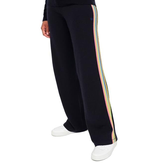 Chinti and Parker Navy Stripe Wide Leg Wool/Cotton Blend Trouser