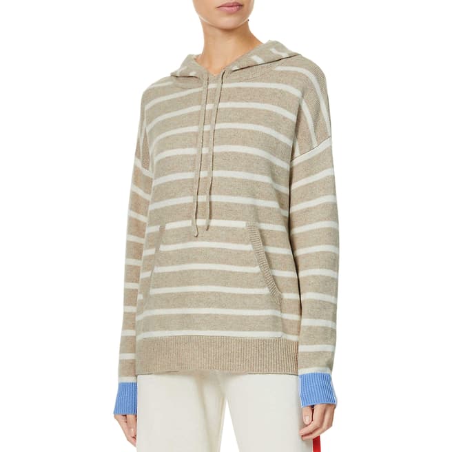 Chinti and Parker Beige Striped Cashmere Hooded Jumper