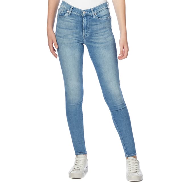 7 For All Mankind Blue High Rise Skinny Stretch Jeans
