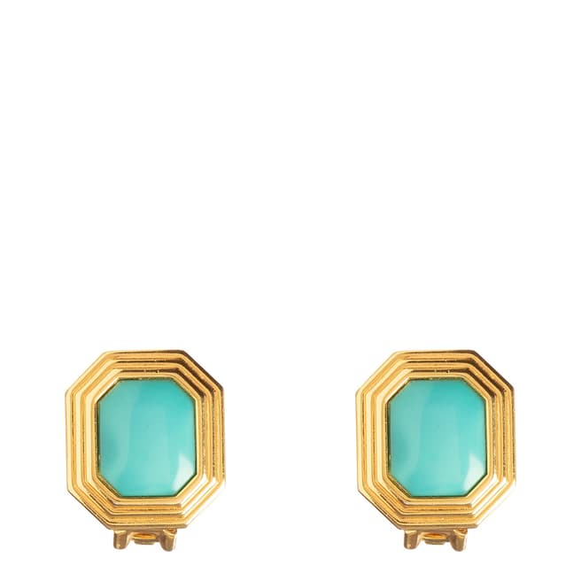 Christian Dior Gold 1980s Vintage Faux Turquoise Clip On Earrings 