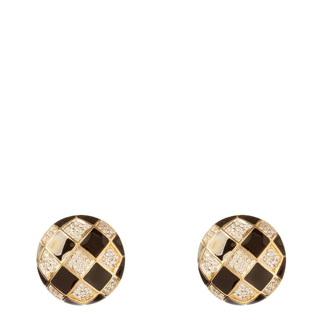 SWAROVSKI Gold 1990s Vintage Round Clip On Earrings 