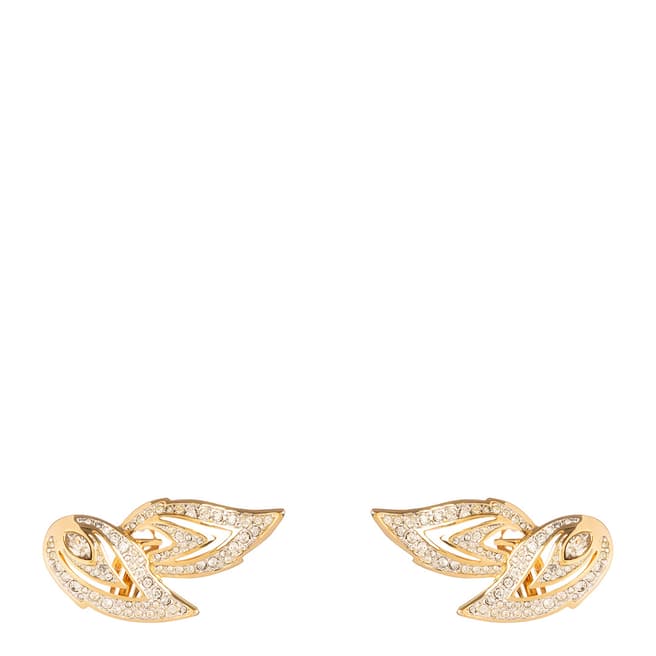 SWAROVSKI Gold 1990s Vintage Leaf Clip On Earrings