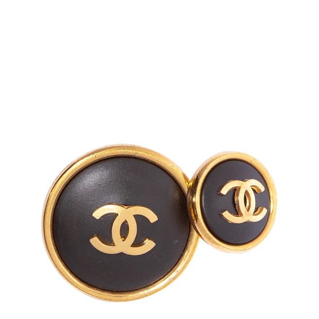 Chanel Gold 1980s Vintage Black CC Cufflinks
