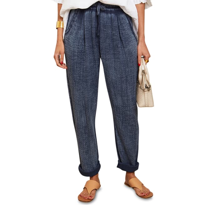 LE MONDE DU LIN Navy Tapered Linen Trousers
