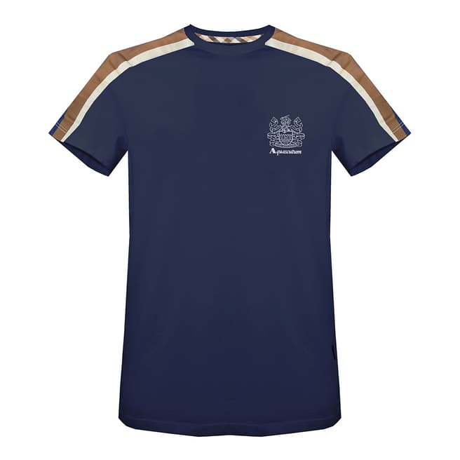 Aquascutum Navy Shoulder Stripe T-Shirt